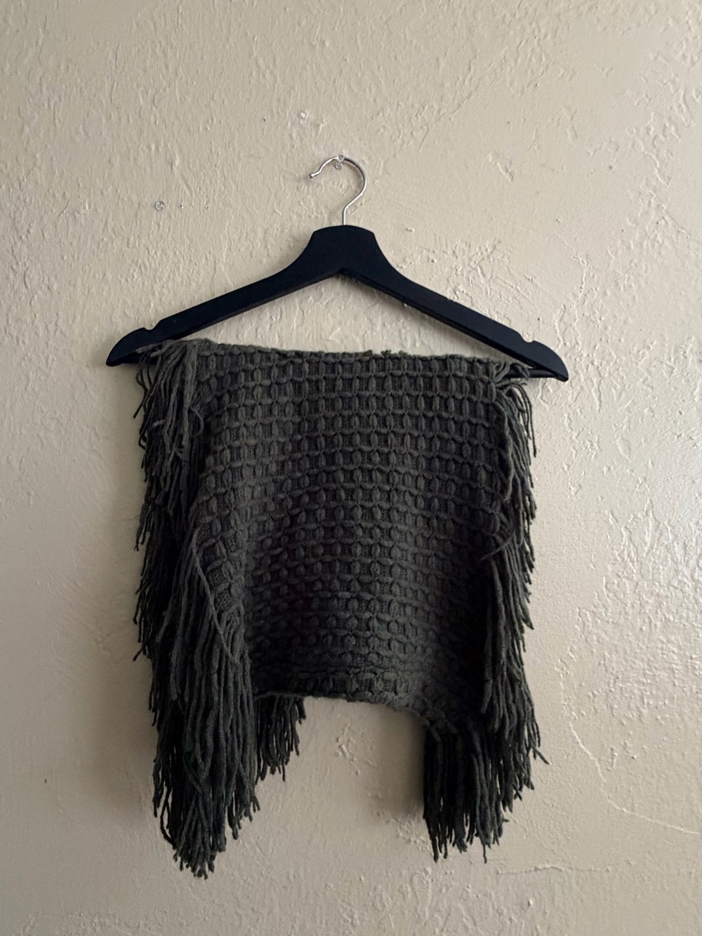 Fringed Knit Wrap Scarf - Olive
